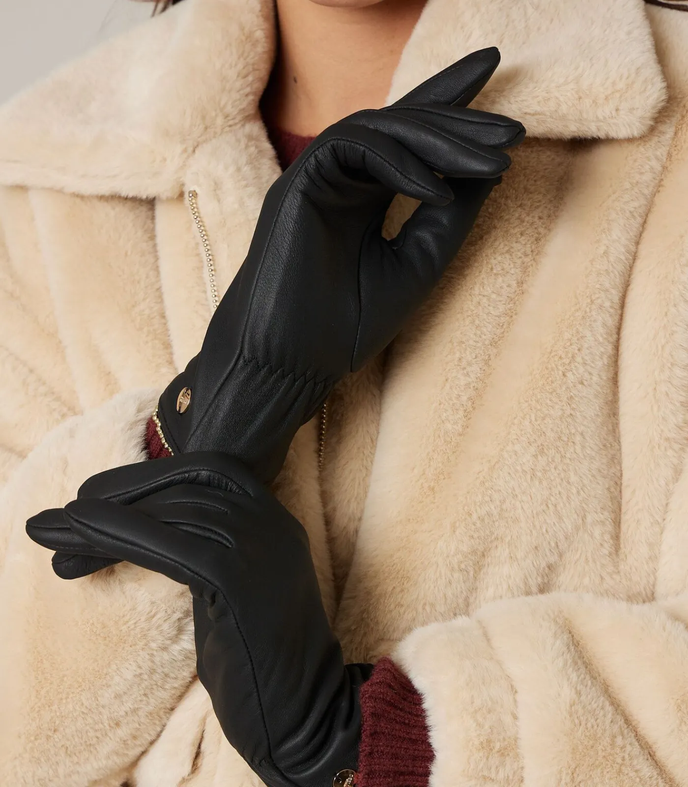 Deeluxe ACTS - Eenvoudige leren handschoenen met metalen logodetail black