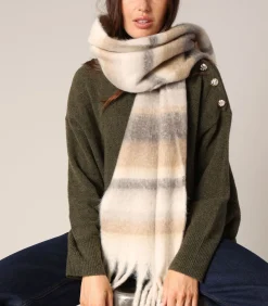 Deeluxe ALOVA - Zachte en pluizige geruite sjaal met gedraaide franjes beige Clearance