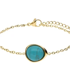 Lucardi Armband Staal 19 cm - Goudkleurig turquoise Discount