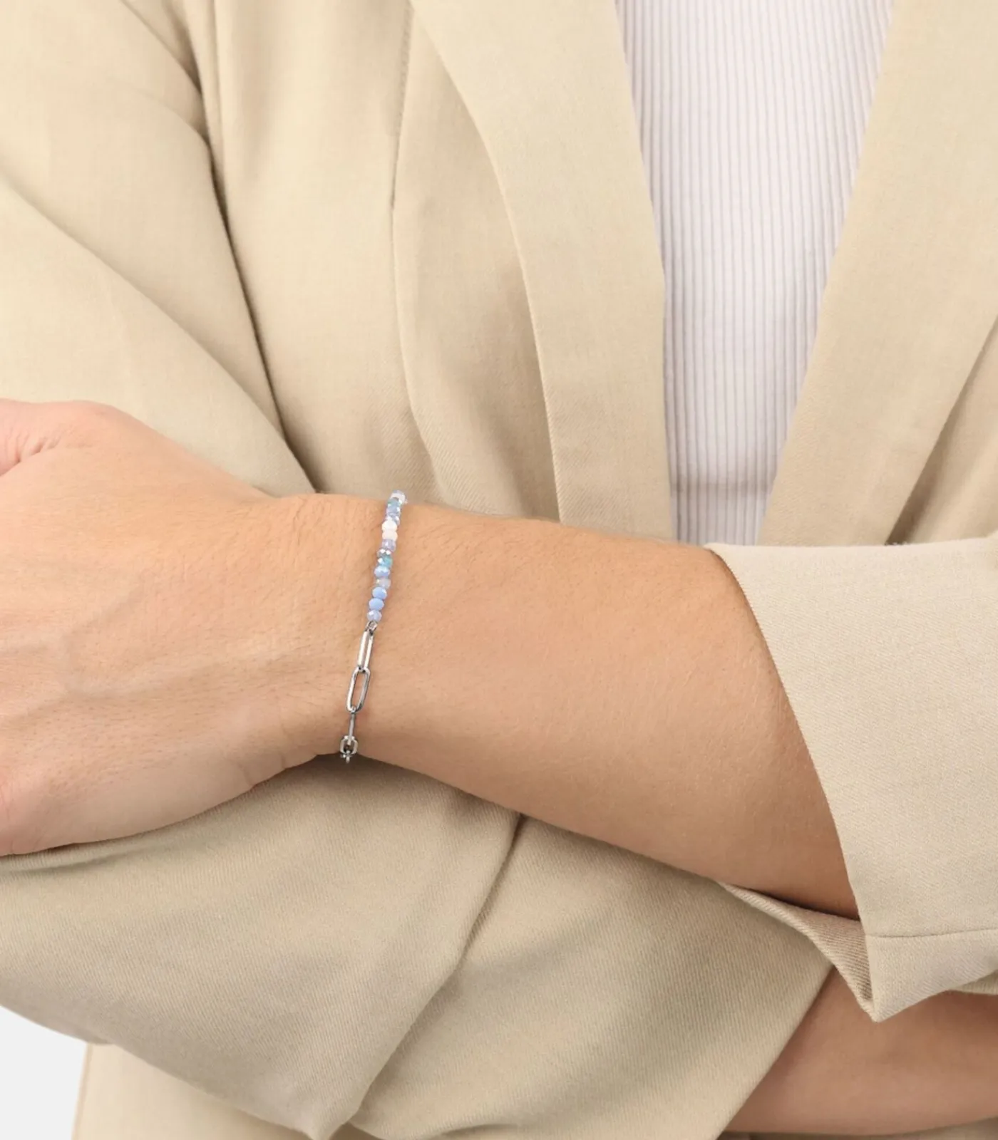 NOELANI Armband voor dames, roestvrij staal, glazen kraal silver Clearance