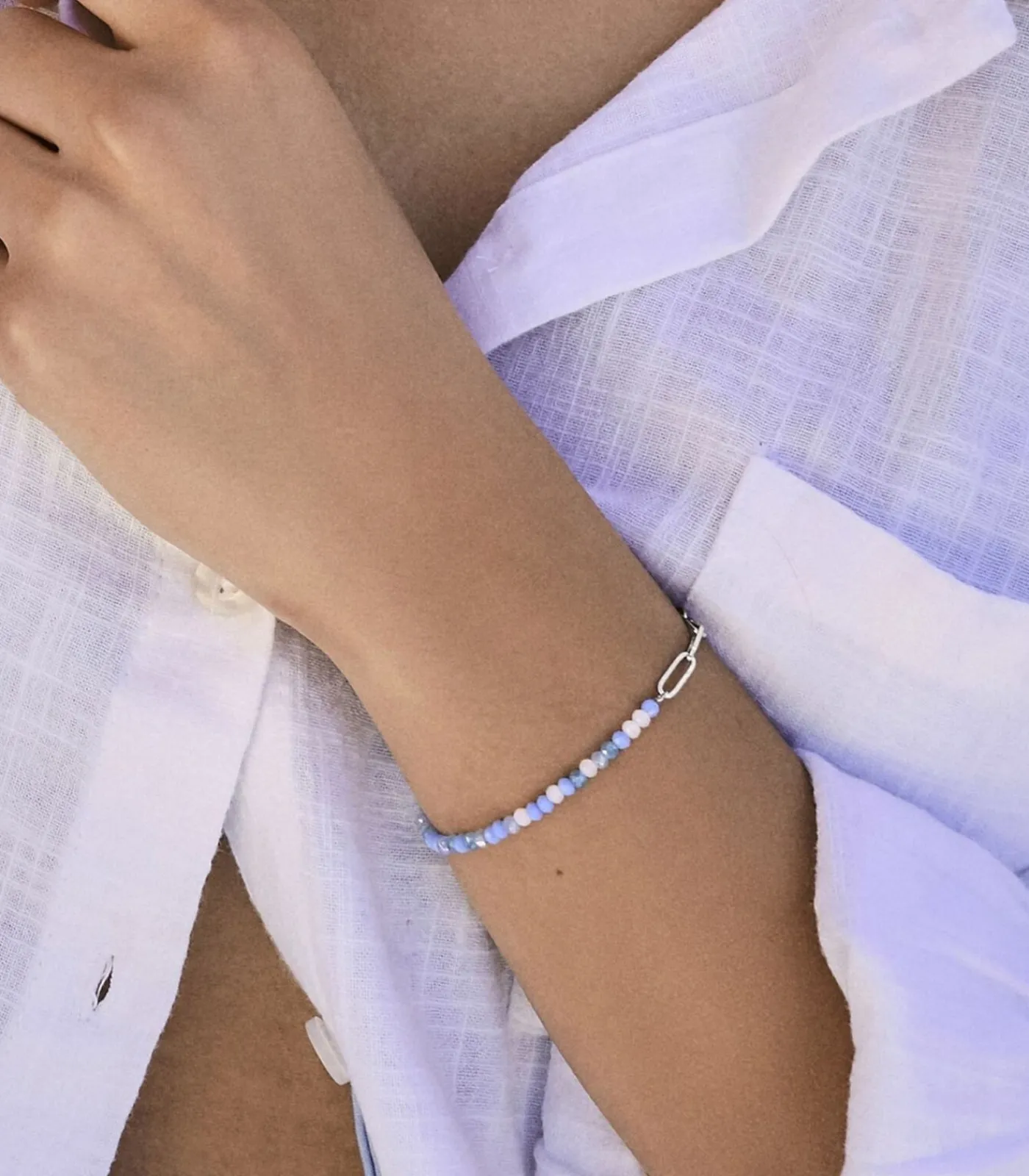 NOELANI Armband voor dames, roestvrij staal, glazen kraal silver Clearance