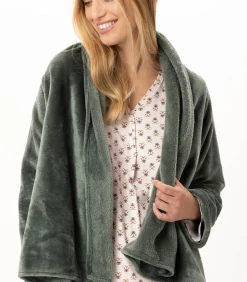 LE CHAT Asymmetrische jas van flanellen pluche ESSENTIEL 179 green Sale