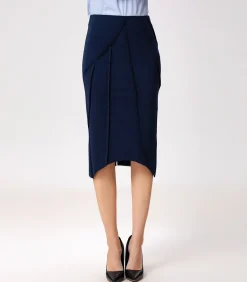 Smart & Joy Asymmetrische rok met structurele lijnen navyBlue Best