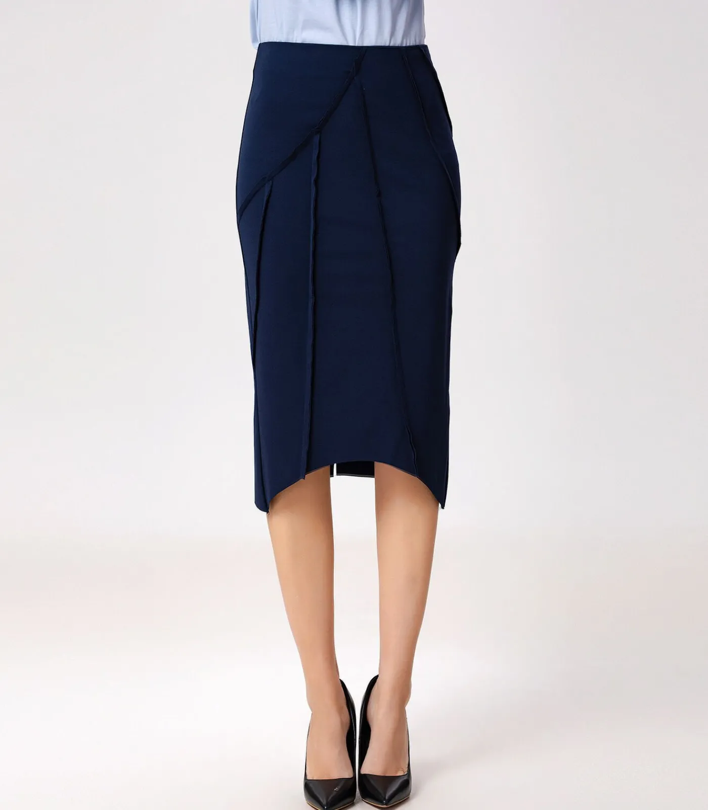 Smart & Joy Asymmetrische rok met structurele lijnen navyBlue Best