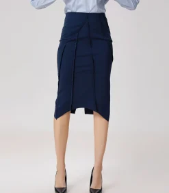 Smart & Joy Asymmetrische rok met structurele lijnen navyBlue Best