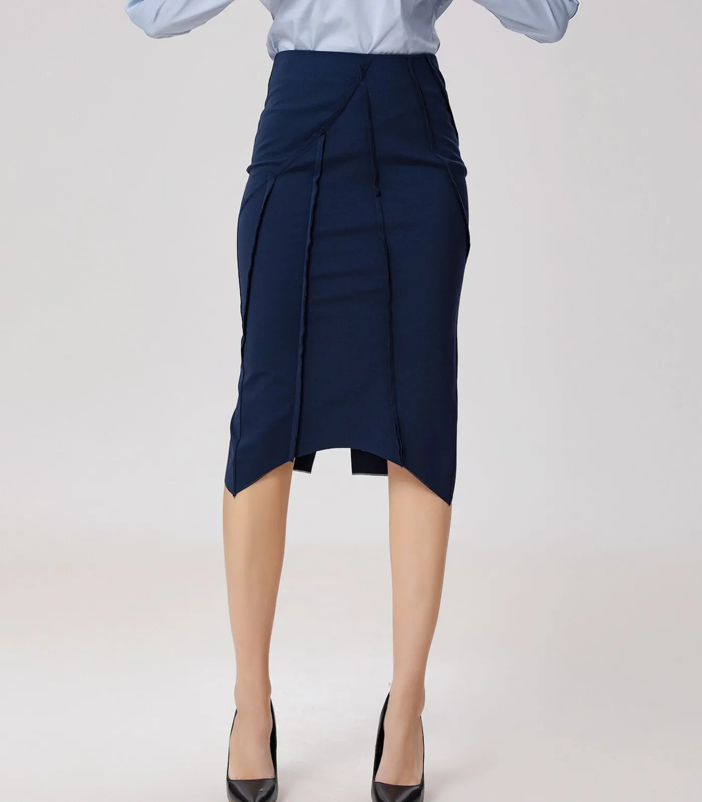 Smart & Joy Asymmetrische rok met structurele lijnen navyBlue Best