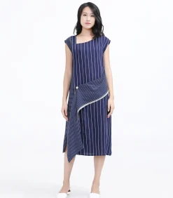 Smart & Joy Asymmetrische trapeziumjurk met strepen navyBlue Discount