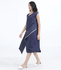 Smart & Joy Asymmetrische trapeziumjurk met strepen navyBlue Discount