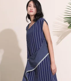 Smart & Joy Asymmetrische trapeziumjurk met strepen navyBlue Discount