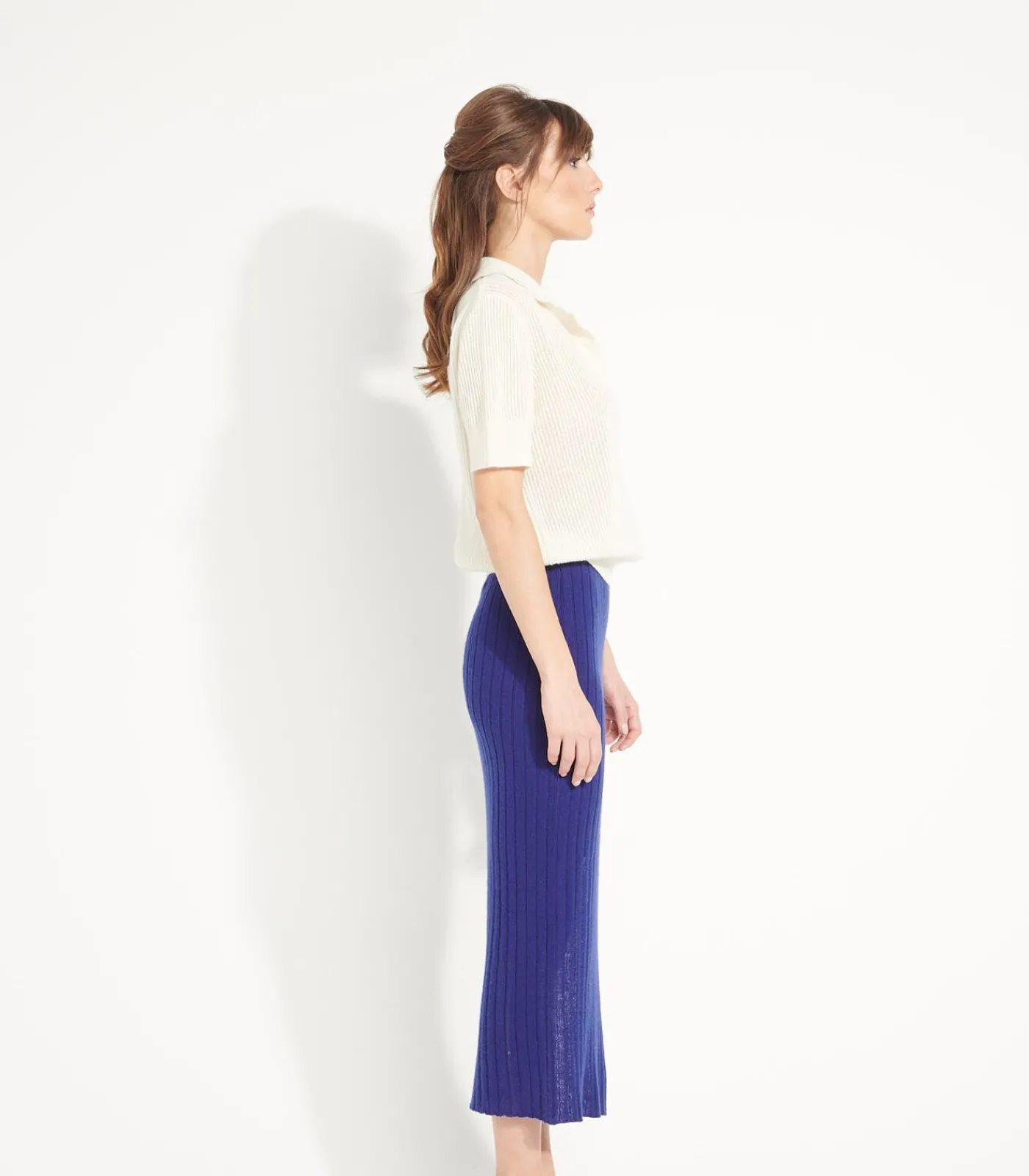 Studio Cashmere8 AVA 13 lange rok met split - 100% kasjmier darkBlue Clearance