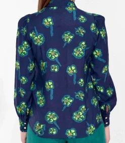 La Fiancée Bedrukte vloeibare blouse MOTHIARI darkBlue Hot