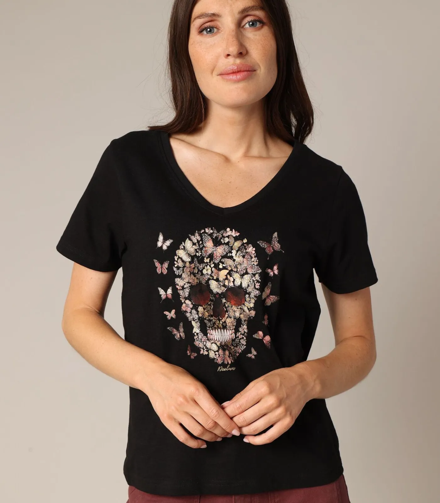 Deeluxe BESKULL - 100% katoenen T-shirt met vlinderschedelprint black