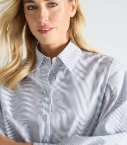 Marie Méro Blauw gestreepte bloes met subtiele pailletten blue Discount
