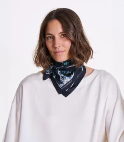 La Fée Maraboutée Blauw zijden vierkant met print petrolBlue Outlet