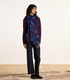 La Fée Maraboutée Blauwe en pruimkleurige sjaal van wol blue