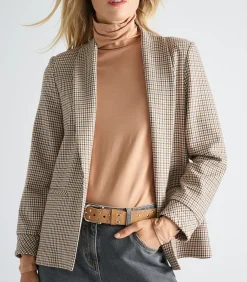 Marie Méro Blazer met ruitjes zonder knoopsluiting camel Online