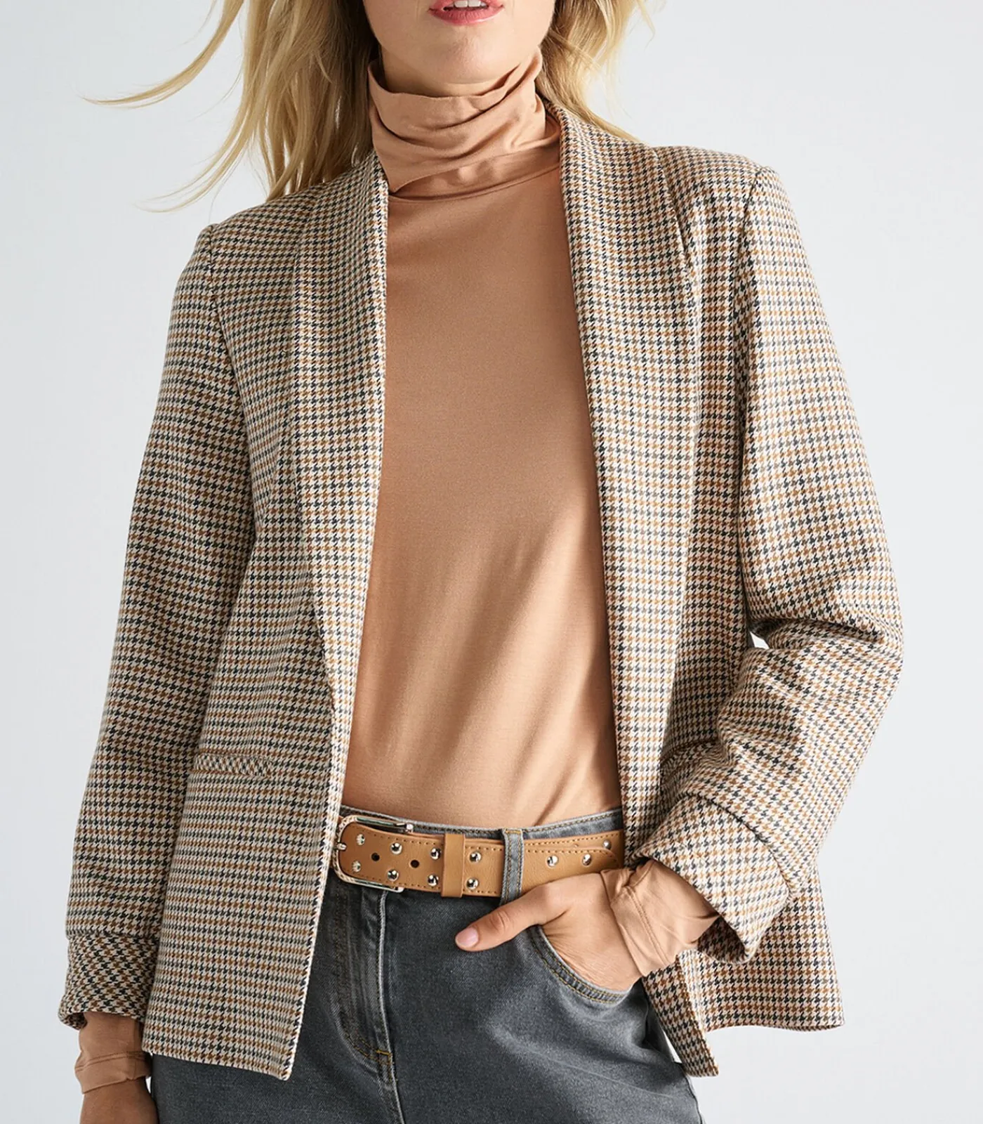 Marie Méro Blazer met ruitjes zonder knoopsluiting camel Online