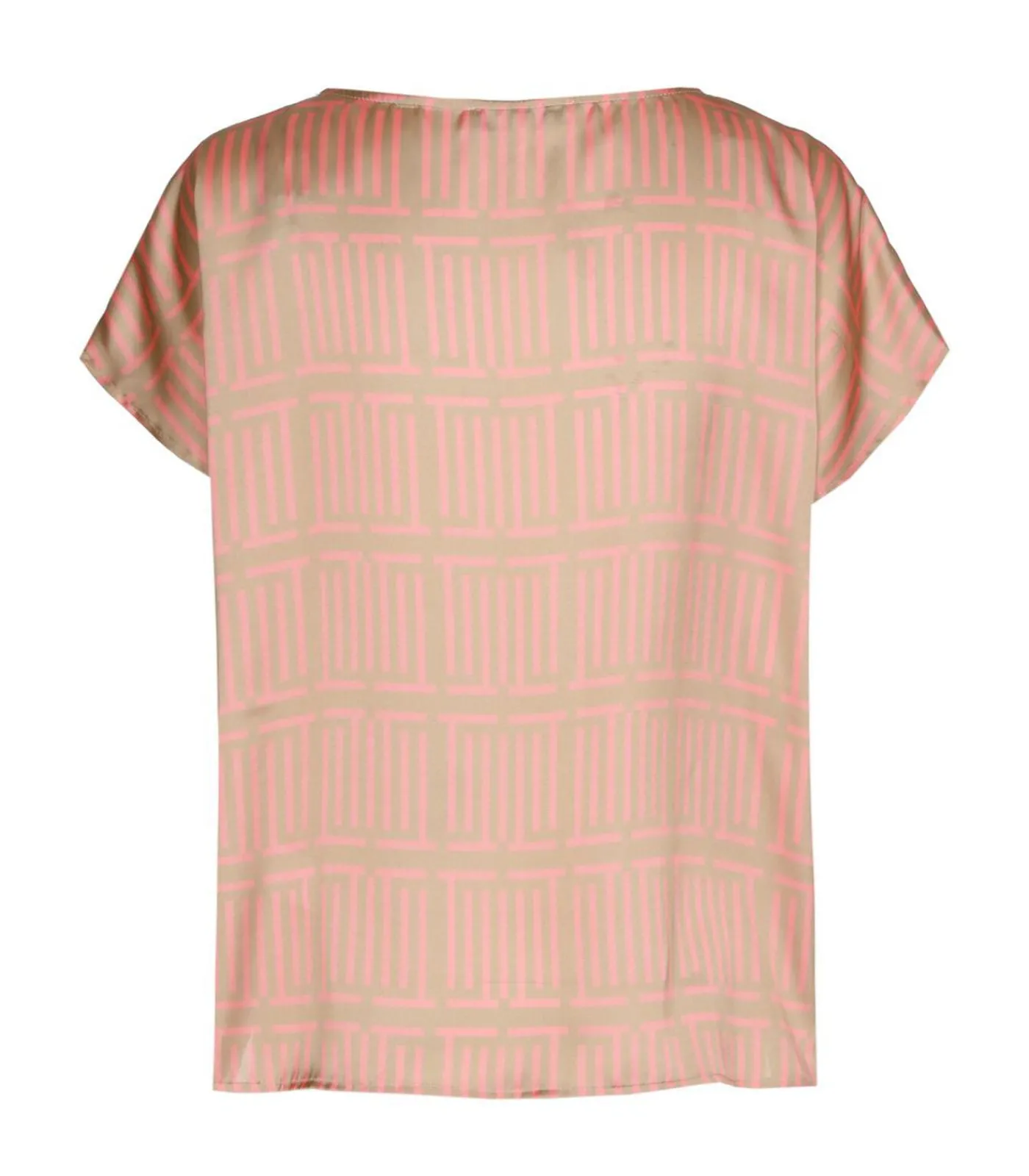 Marie Méro Bloes in camel en roze met geometrische print met ronde hals en korte mouwen coral Outlet