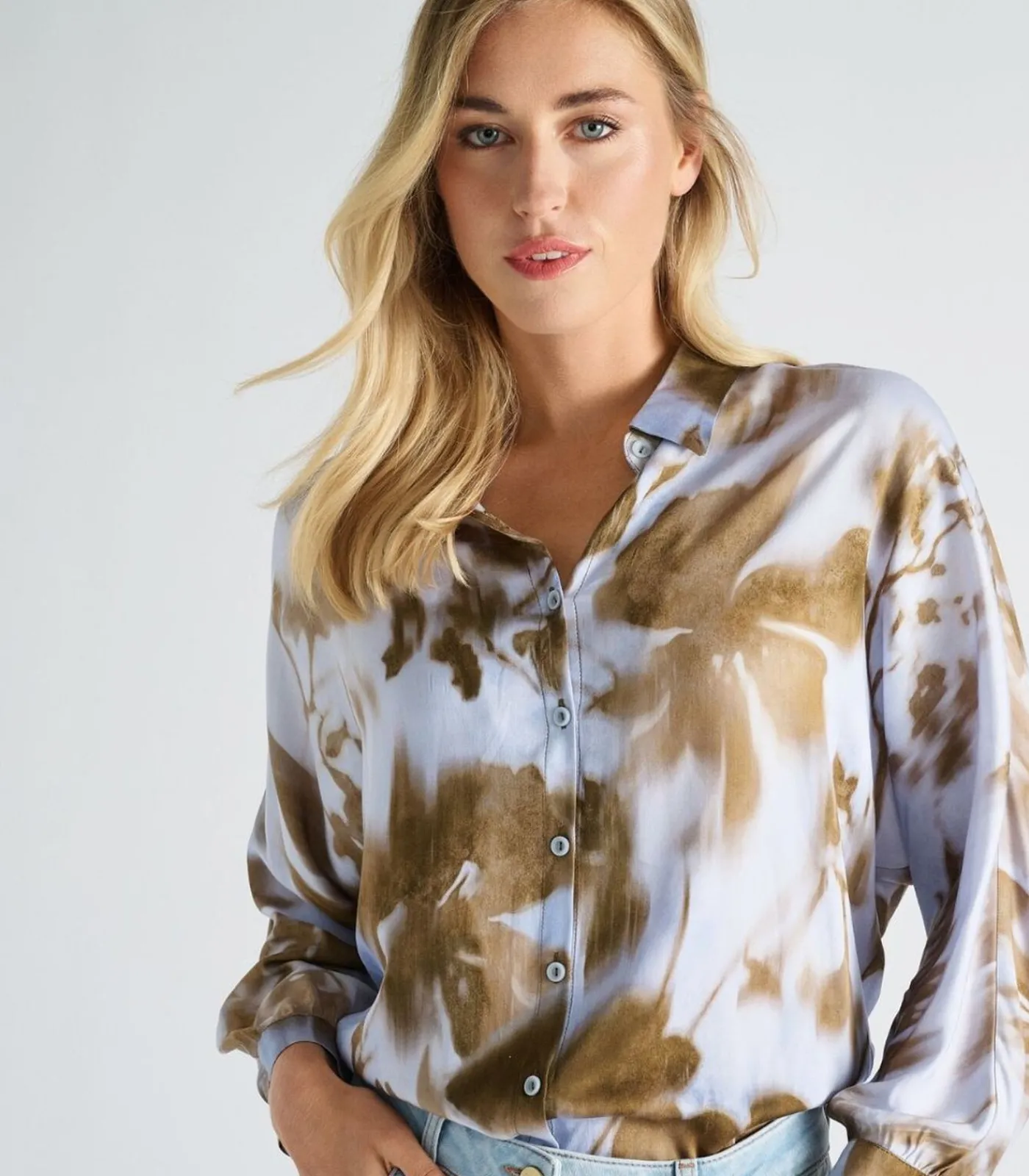 Marie Méro Bloes in viscose met blauw en taupe print blueJeans Best