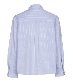 Marie Méro Bloes katoen licht blauw met fijne bordeaux streep blue Sale
