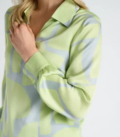 Marie Méro Bloes viscose met grijze en limoenkleurige print lightGreen