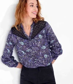 La Fiancée Blouse bedrukt biologisch katoen kant SHIMLA darkPurple Discount