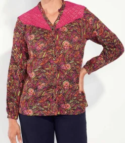 La Fiancée Blouse bedrukt biologisch katoen kant SHIMLA lightRed Outlet