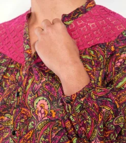 La Fiancée Blouse bedrukt biologisch katoen kant SHIMLA lightRed Outlet
