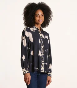 La Fée Maraboutée Blouse met blauwe en beige print, lange mouwen navyBlue Best
