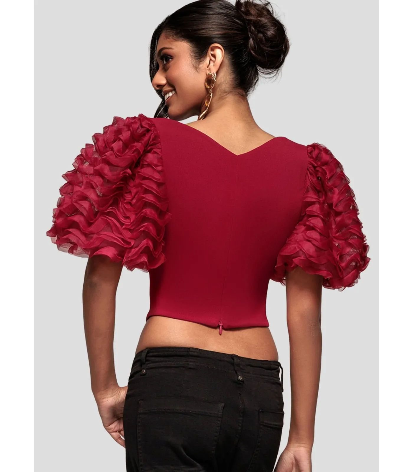 Goddiva Blouse Met Korte Mouwen “3D Textu Sleeve Scuba Corset Top” red Discount
