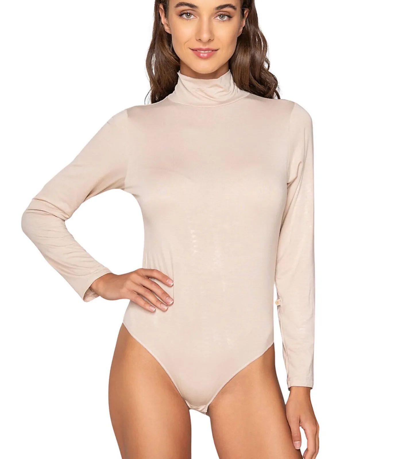 LUNA Body met lange mouwen en opstaande kraag MICRO TOUCH beige Best