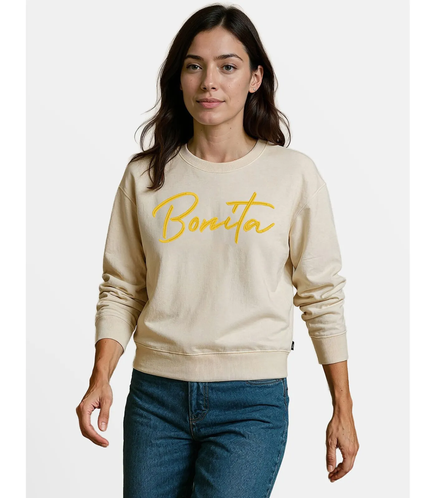 J&JOY Bonita damessweater met schoudervullingen beige Discount