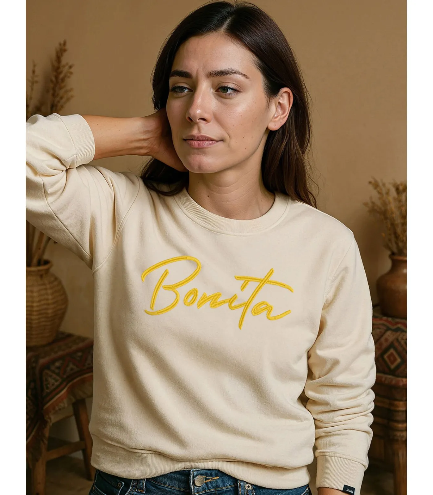 J&JOY Bonita damessweater met schoudervullingen beige Discount