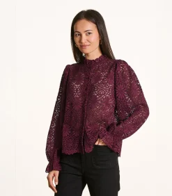 La Fée Maraboutée Bordeaux kanten blouse met volant brown New
