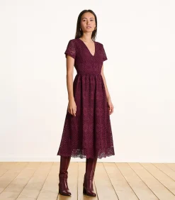 La Fée Maraboutée Bordeaux midi-jurk van kant met korte mouwen brown