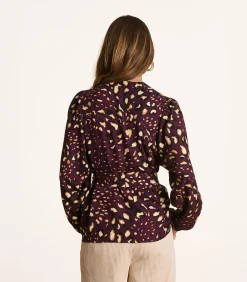 La Fée Maraboutée top met print, ceintuur en lange mouwen bordeaux Online