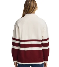 Polo Club Bordeauxrode cardigan met V-hals, knopen en nautische -patch darkRed