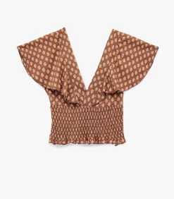 Koton Bruine Korte Top Met V-Hals En Batwing Mouwen brown Clearance