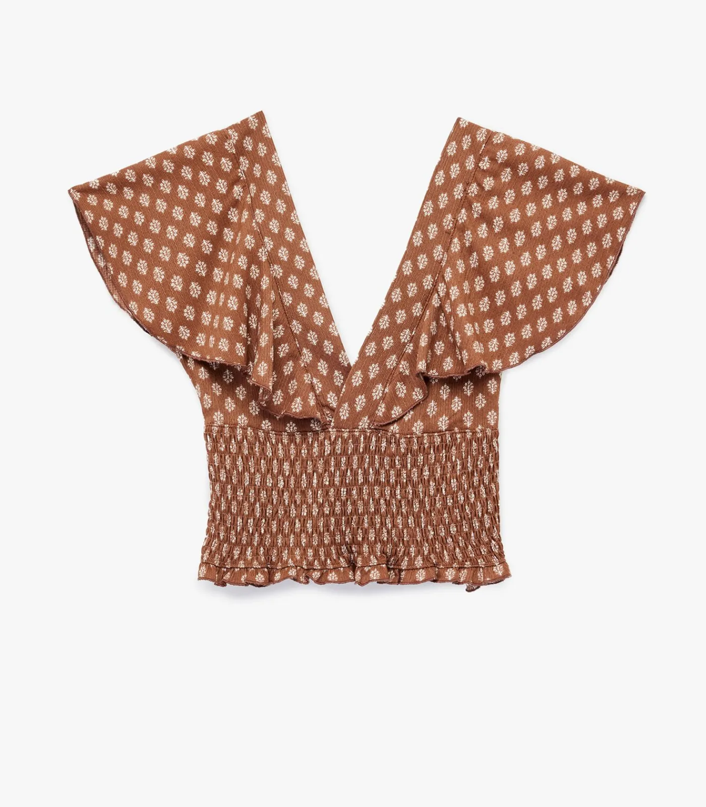 Koton Bruine Korte Top Met V-Hals En Batwing Mouwen brown Clearance