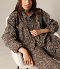 Deeluxe CAMINA - Overhemd van 100% katoen met luipaardprint camel Sale