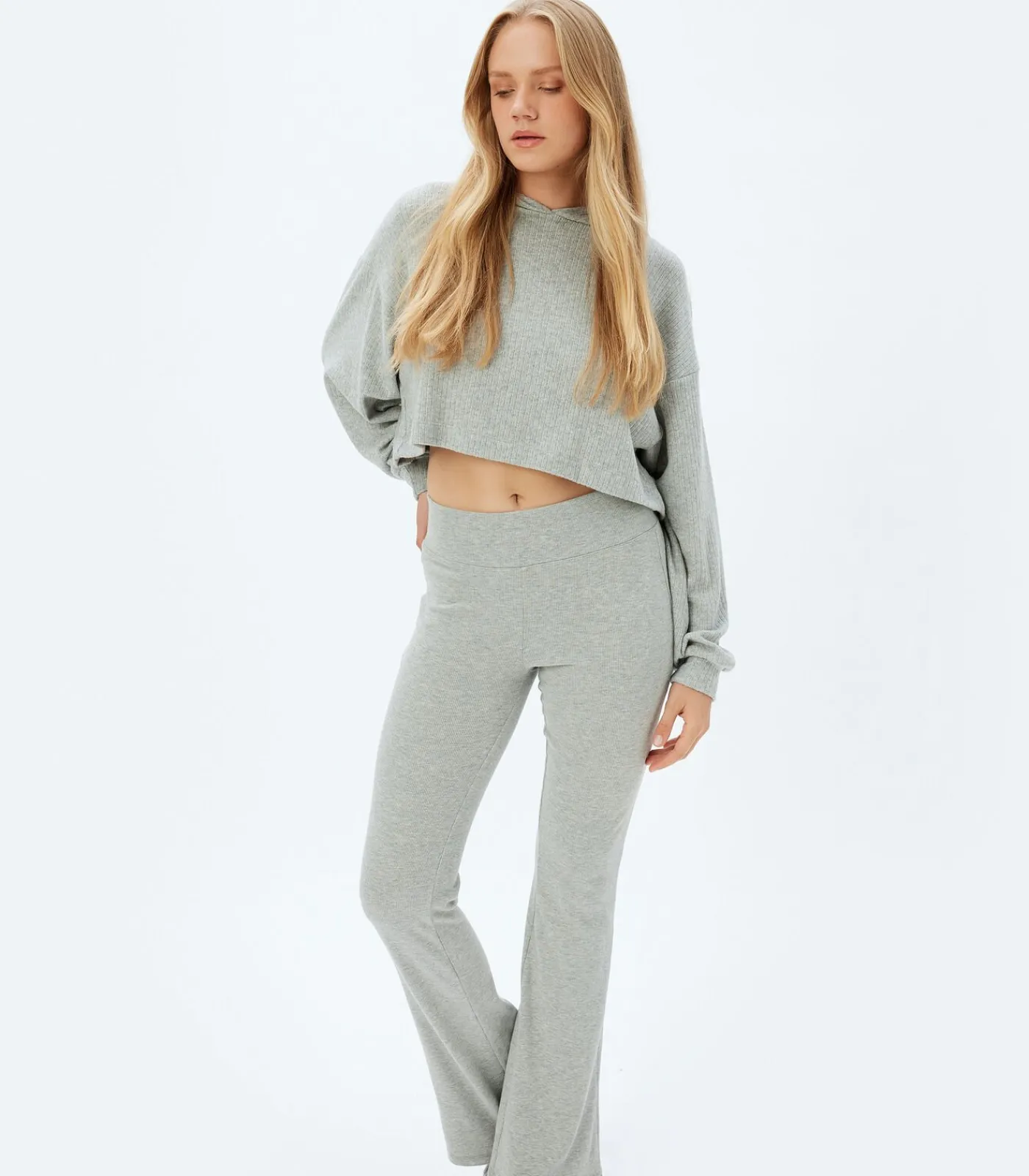 Koton Capuchon kraag Lange mouw Pyjama'S Gebreide Top gray Discount