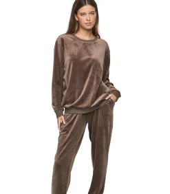 SELMARK Casual pyjama broek top P115 SPORT brown Online