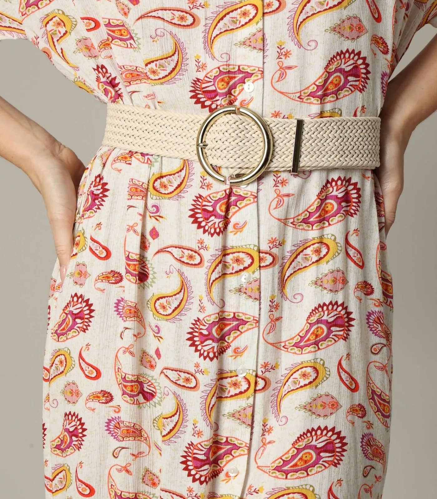 Deeluxe CRISTINA - Effen gevlochten riem met gouden gesp beige