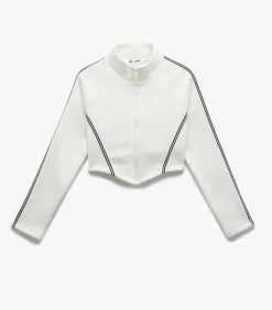 Koton Crop Sweatshirt Met Rits en Streepdetails white Discount