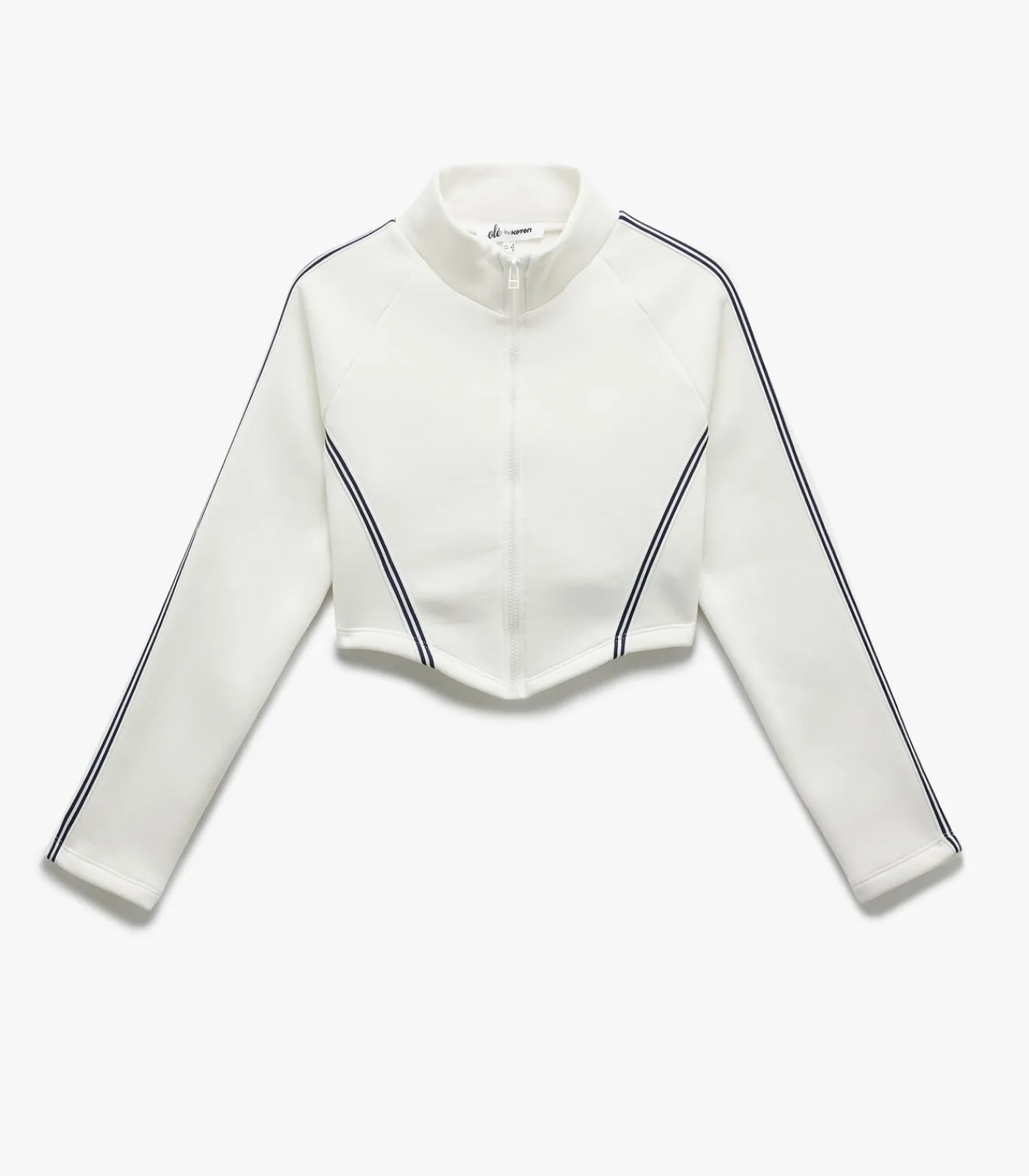Koton Crop Sweatshirt Met Rits en Streepdetails white Discount