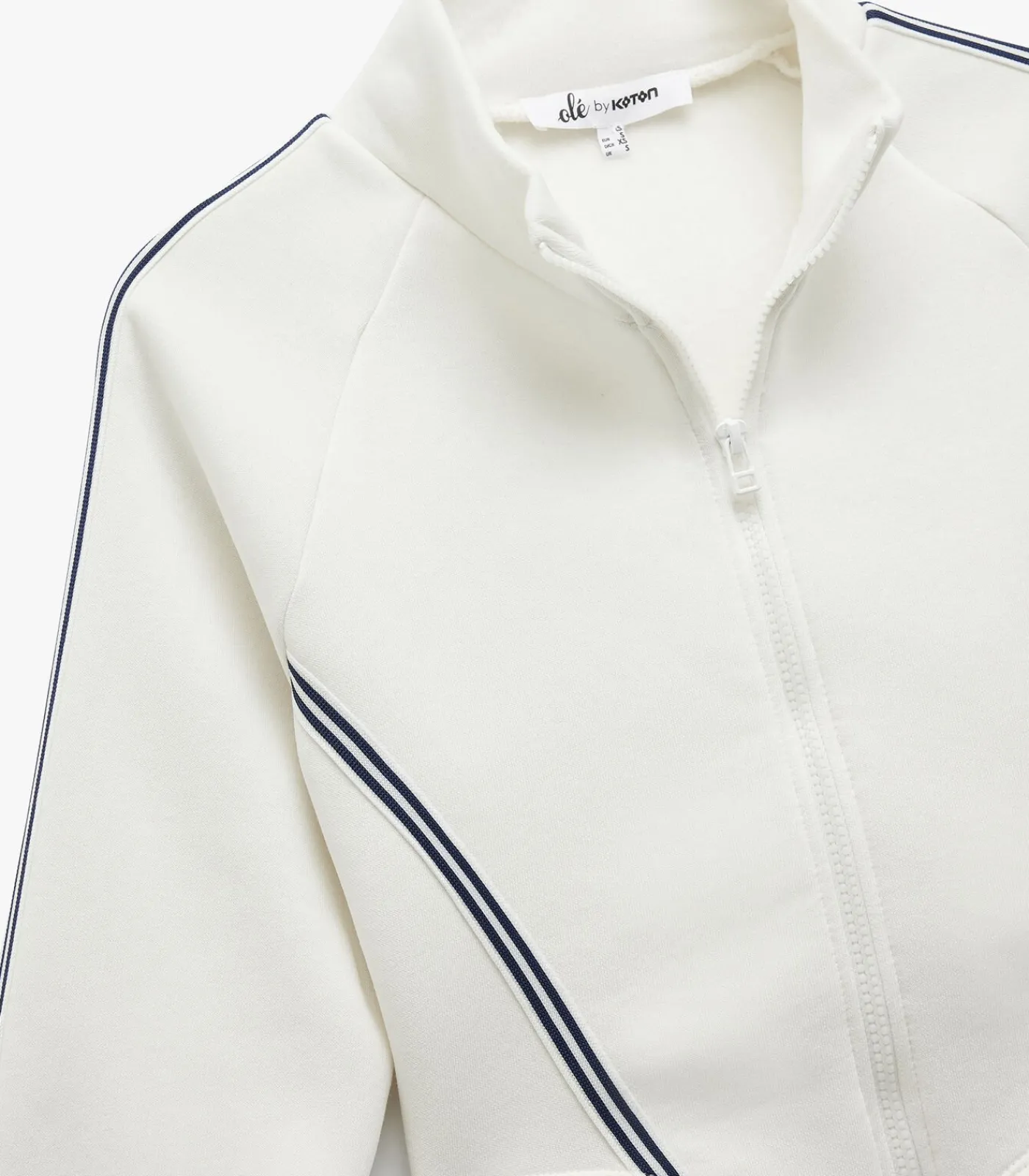 Koton Crop Sweatshirt Met Rits en Streepdetails white Discount