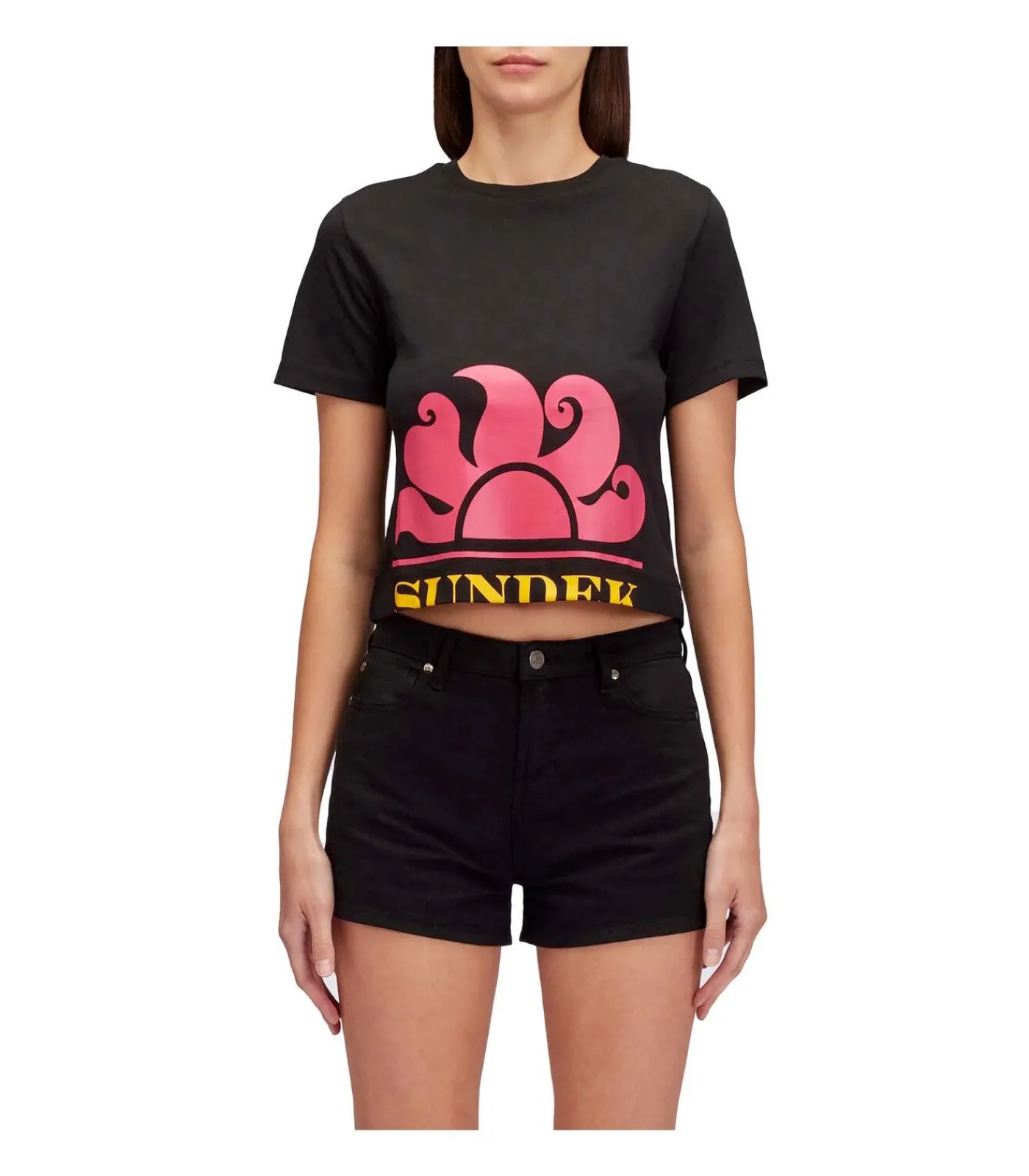 SUNDEK Cropped T-Shirt With Maxi Logo Print black Clearance