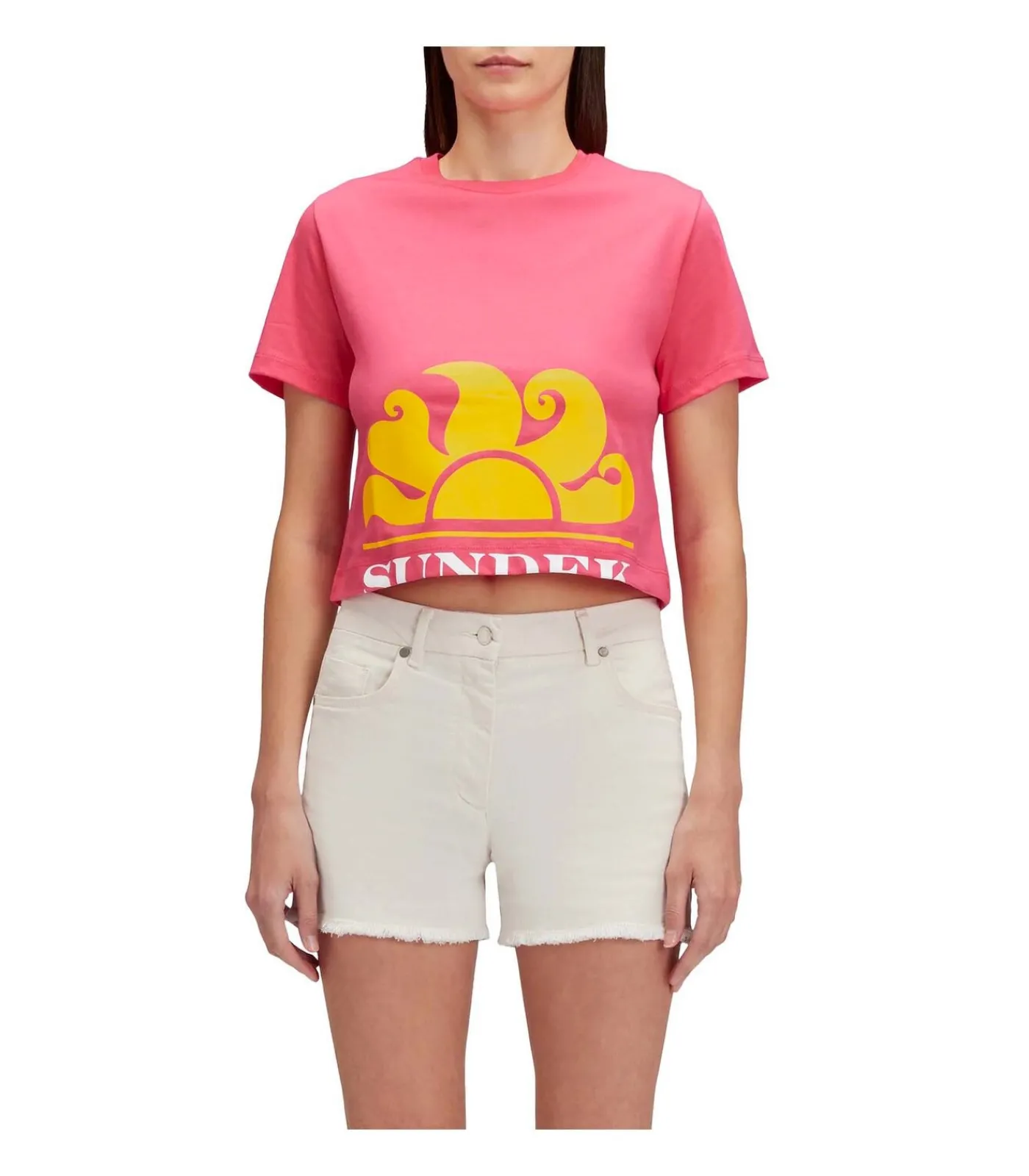SUNDEK Cropped T-Shirt With Maxi Logo Print pink Clearance