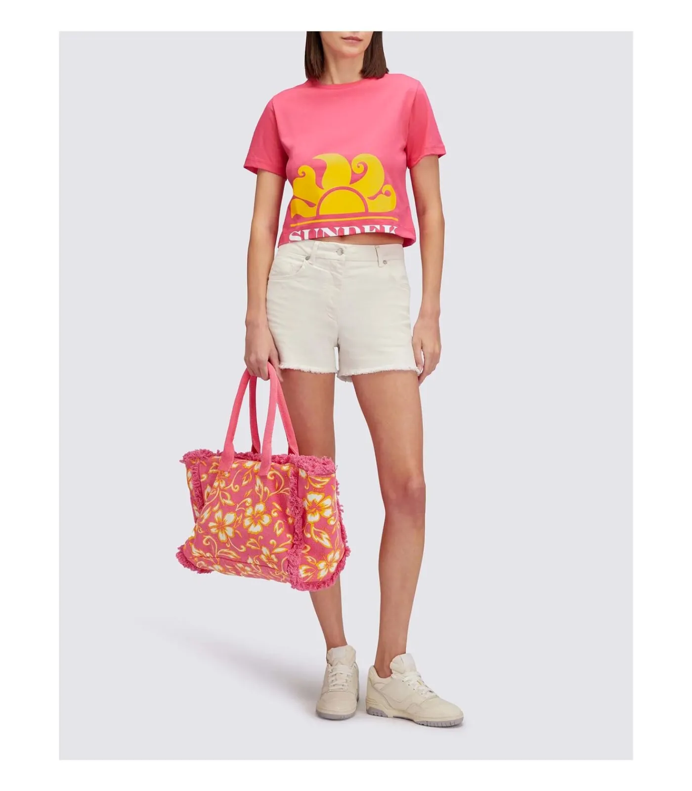 SUNDEK Cropped T-Shirt With Maxi Logo Print pink Clearance