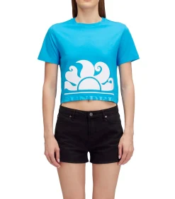SUNDEK Cropped T-Shirt With Maxi Logo Print purple
